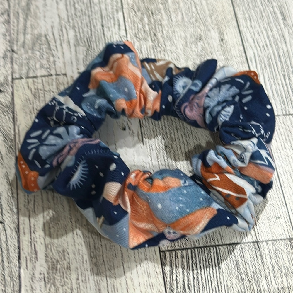 Chic Jem Blue and Orange Hair Scrunchie Elastic Accessory